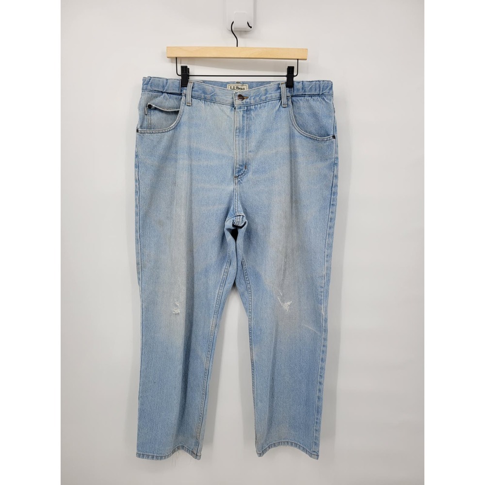 LL Bean Men's Light Wash Distressed Jeans Straight Leg 38 29